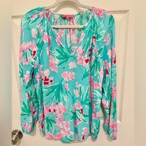 Lilly Pulitzer Aqua and Pink Floral Blouse